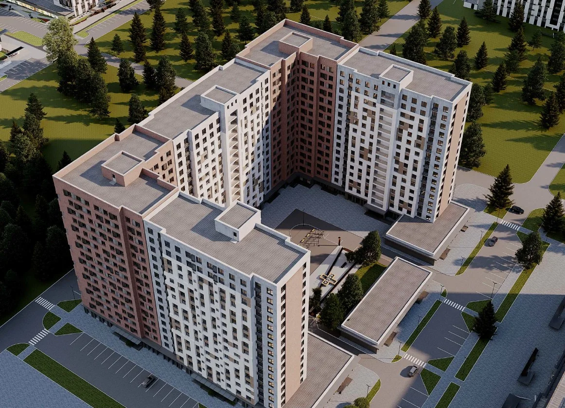 «Центральный»: внутренний двор и корпуса сверху. Визуализация проекта.